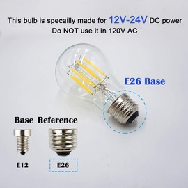 OPALRAY A19/A60 DC 12V-24V Input LED Bulb, 8W 800Lm, 4000K Natural White Daylight, Dimmable with 12VDC Dimmer, E26 Base, 80W Incandescent Replacement, for Solar Powered Low Voltage System, 2-Pack