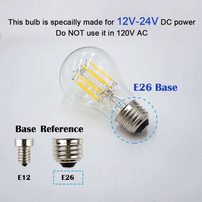OPALRAY A19/A60 DC 12V-24V Input LED Bulb, 8W 800Lm, 4000K