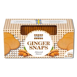 Nyakers Pepparkakor Swedish Ginger Snaps Cookies, Vegan Cookies, Dairy-Free Snacks, Gourmet Cookies, Food Gift for Holidays, Christmas, Thanksgiving - Window Box - 5.3oz (Almond)