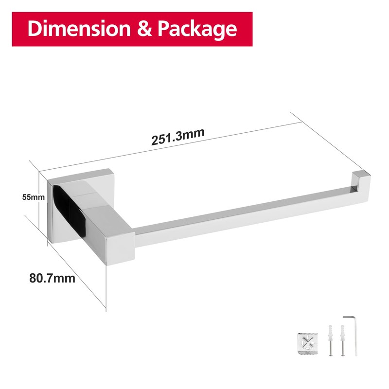ACA Trading 250mm Square Towel Ring Rail 304 Stainless Steel