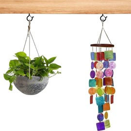 Pack of 12 90° Screw Hooks, Small Screw Hooks, Stainless Steel, with Safety for Plant Baskets, Bird Feeders, Wind Chimes, Fairy Lights, Includes 1 Wing Nut Driver