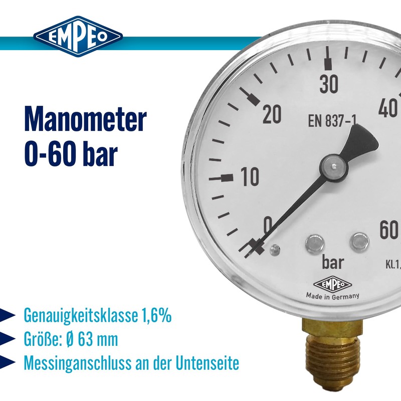 'Pressure Gauge with Lower G, high-pressure, 0 60BAR, G1/4