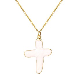 Cupimatch Baroque Pearl Cross Necklace: Chunky Gold Stainless Steel Pendant with Natural Freshwater Pearls, Unique Faith-Based Jewelry, Elegant Gift for Women
