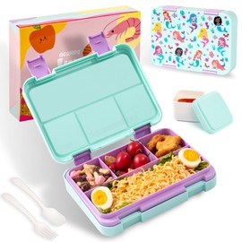 QCQHDU Bento Lunch Box for Kids with 4 Compartments，1300ml with a Set of Fork and Spoon Packed Lunch Box Adults and 1 Salad Dressing Containers，Boys Girls and Adults Work School