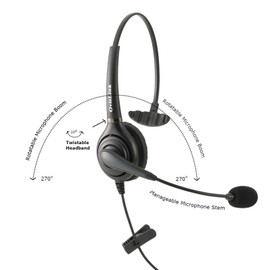 OvisLink Call Center Headset with a Short 4 Conductors 3.5mm Quick Disconnect Cord | Compatible with Android Smartphones, Laptop Computers | Flexible & Rotatable Microphone