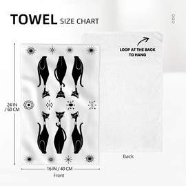 Mid Century Modern Black Cat Kitchen Towels Decorative Set, Cute Absorbent Dish Towels Tea Towels Hand Towels for Kitchen Bathroom Bar Decor, Retro Cat Gifts for Women