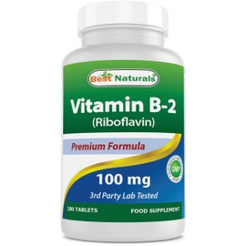 Best Naturals Vitamin B2 (Riboflavin) 100 mg 180 Tablets - Premium Formula - 3rd Party Lab Tested