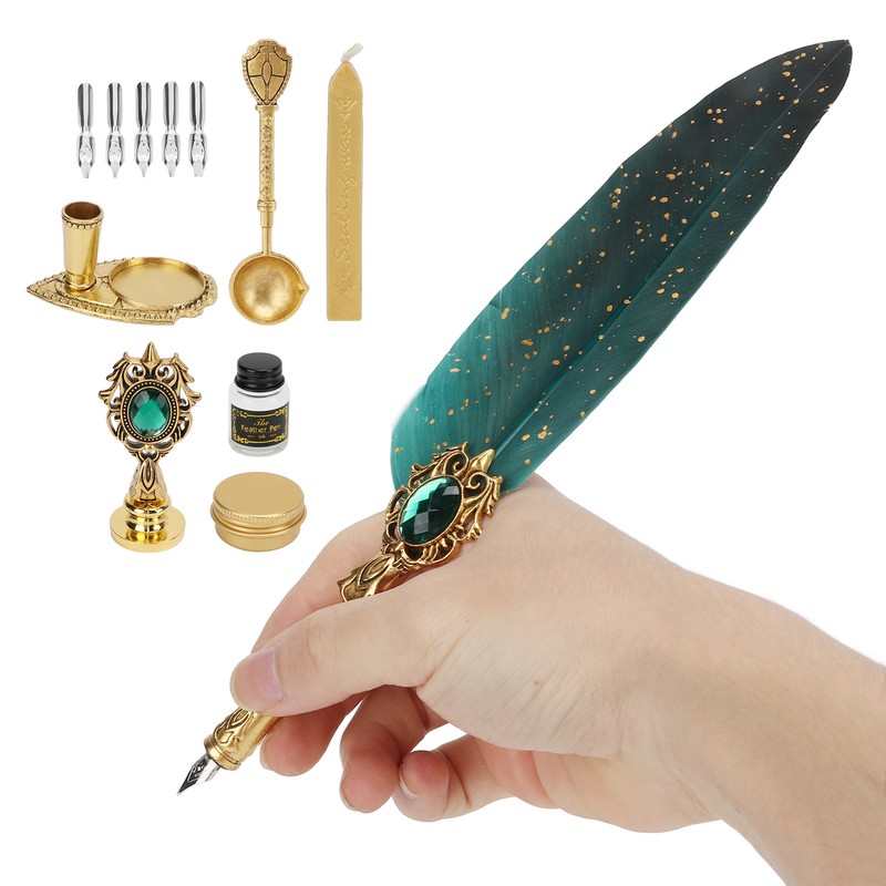 Feather Pen Retro British Style Sprinkled Gold Feather Business Fire