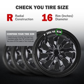AUTOWIKI 4-Pack 16 Inches Wheel Rim Cover Hubcaps, Fashion Style Replacement 16" Hubcaps fit on Car Truck SUV Hub Accessories Black Lacquer Color
