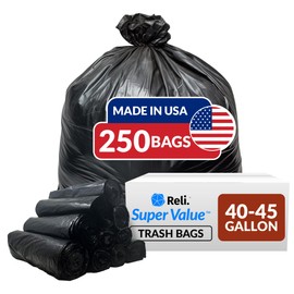 Reli. 40 to 45 Gallon Trash Bags Heavy Duty | 250 Trash Bags | Super Sizeable, Black, Garbage for Serious Cleanup