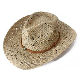 Wildarms Men’s Woven Straw Cowboy Hat Cowgirl Sun Beach Hat for Women Wide Brim Western Cowboy Hat with Decorative Bands Natural4