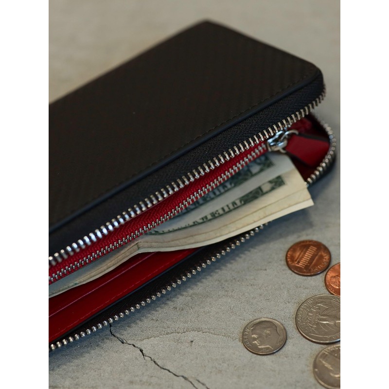 BEAMS HEART Men's Hybrid Long Zip Wallet, Black