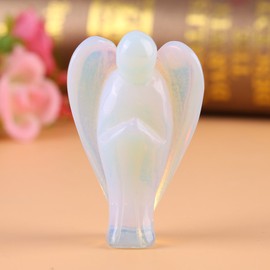 HEEPDD Opal Stone, 2 Inch Peace Angel Bag Healing Statue Guardian Angel Opalite Gemstone Carved Rose Quartz Peace Angel (Opal)