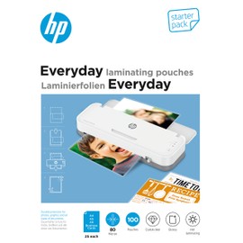 HP Everyday Laminating Pouches Starter Kit 80 Micron Glossy Transparent Hot Laminating Pouches Pack of 100 9158