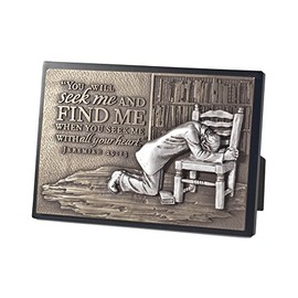 Lighthouse Christian Products Seek Me Find Me Hammered Bronze Tone 6.5 x 4.5 Inch Cast Stone Sculpture Plaque Praying Man