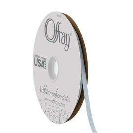 Offray Craft cinta de satén de doble cara, 7/20.3 cm de ancho por 20-Yard carrete, blanco antiguo, Azul claro, 1/4 Inch x 100 Yard, 1