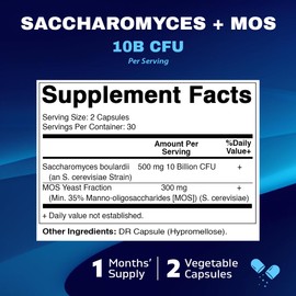 Vitamatic Saccharomyces Boulardii Probiotic 10B per Serving + Yeast Extract (MOS Yeast Fraction) 300 mg - 60 DR Capsules - Made in The USA-2 Pack
