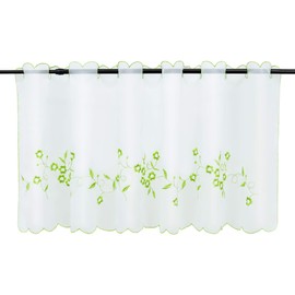 HongYa Voile Net Curtain Transparent Cafe Curtain Short Curtain with Flower Embroidery H/W 30 x 90 cm Green