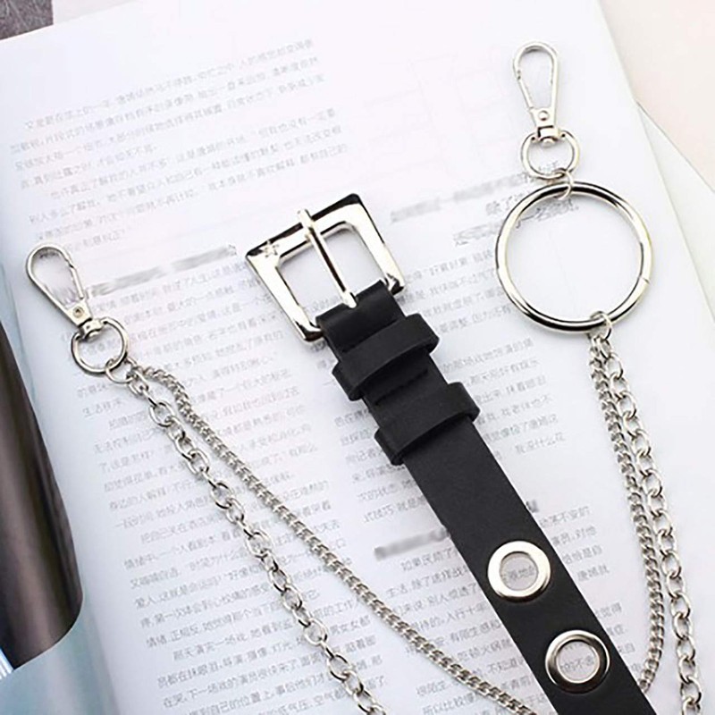 White Fang BT202 Leather Belt, Stylish, Chain, Key Ring, Carabiner,