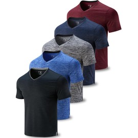5 Pack Mens V-Neck Dry Fit T-Shirts, Active Athletic Short Sleeve Workout Tops, Performance Gym Tees (Set 6, Medium)