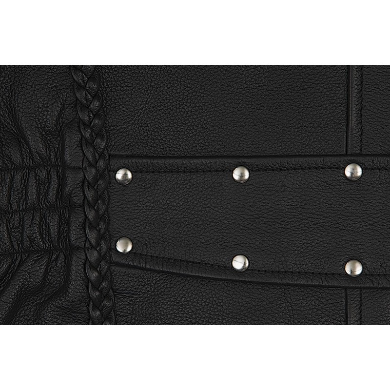 True Element Womens Premium Braided Motorcycle Leather Jacket (Black, Size