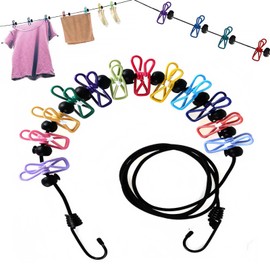 Travel Clothesline, 12 Colorful Clip Portable Clothes Line, Camping Clothesline, Resuable Indoor Drying Clothes Line & Outdoor Travel Camping Essentials