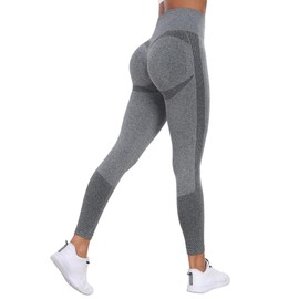 NORMOV Seamless Workout Butt Lifting Leggings - Booty Scrunch Gym Leggings for Women(AB Grey,XL)