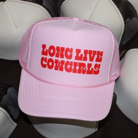 Long Live Cowgirls Trucker Hat | Vintage Cowboy Cute Girly Western Funny | Premium Mesh Foam Snapback Hat for Men & Women (US, Alpha, One Size, Pink)