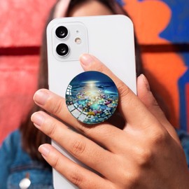 Ksadiye Translucent Clear Phone Grip with Expanding Kickstand,Cell Phone Collapsible Stand Color Stone Design for Smartphones