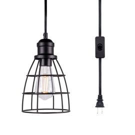 LIT-PaTH Plug in Pendant Lighting, Hanging Light Kits with ON/Off Switch, 15 Feet Cord, Bulbs Not Included, Black,1-Pack