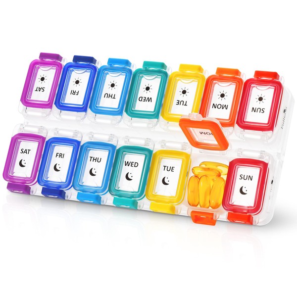 Fullicon Moisture Proof Pill Organizer 2 Times a Day, Large