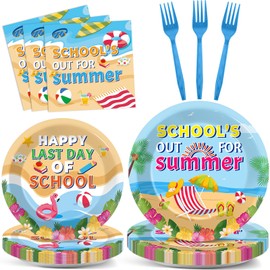 96Pcs School's Out for Summer Plates and Napkins Happy Last Day of School Party Supplies End of School Year Theme Tableware Set Hawaii Pool Themed Plates for Kids Tropical Beach Party Favors Serves 24
