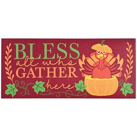Dicksons Indoor Outdoor Non-Slip Doormat Insert for Entryway 10 x 22 Rubber Thanksgiving Bless All Who Gather Here