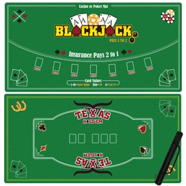Zomiboo Double Sided Rubber Poker Blackjack Mat 71 x 36 Inch Casino Table Mat with Storage Bag for Blackjack & Texas Holdem Poker, 2 in 1 Texas Hold Poker Table Top Folding Portable Poker Game Favor