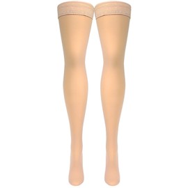 NuVein Sheer Compression Stockings for Women, 20-30 mmHg Support, 20 Denier, Thigh High, Closed Toe, Beige, Small