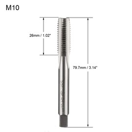 uxcell Metric Machine Tap M10 x 1.5mm H2 High Speed Steel 3 Straight Flutes Screw Tapping Threading Machinist Repair DIY Tool