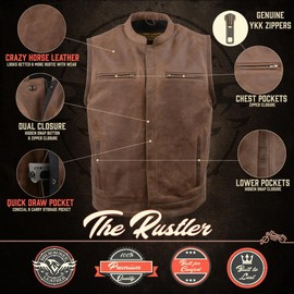 Milwaukee Leather MLM3519 Men's “Gambler” Crazy Horse Brown Vintage Leather Vest - Club Style Motorcycle Rider Vest - Small