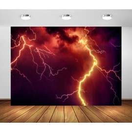 BELECO 7x5ft Fabric Lightning Storm Backdrop Big Storm Red Cloudy Sky Thunderstorm Background for Party Decorations Photo Booth Shoot Studio Props