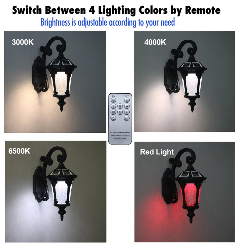 HOLKIRT Solar LED Wall Light Outdoor, Dimmable Waterproof LED Wall