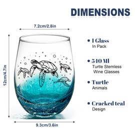 OWATRKDEY Turtle Stemless Wine Glasses: Hand Blown Beach Wine Glass Birthday Gifts for Women, Turtle Lovers 18 Ounces - Set of 1