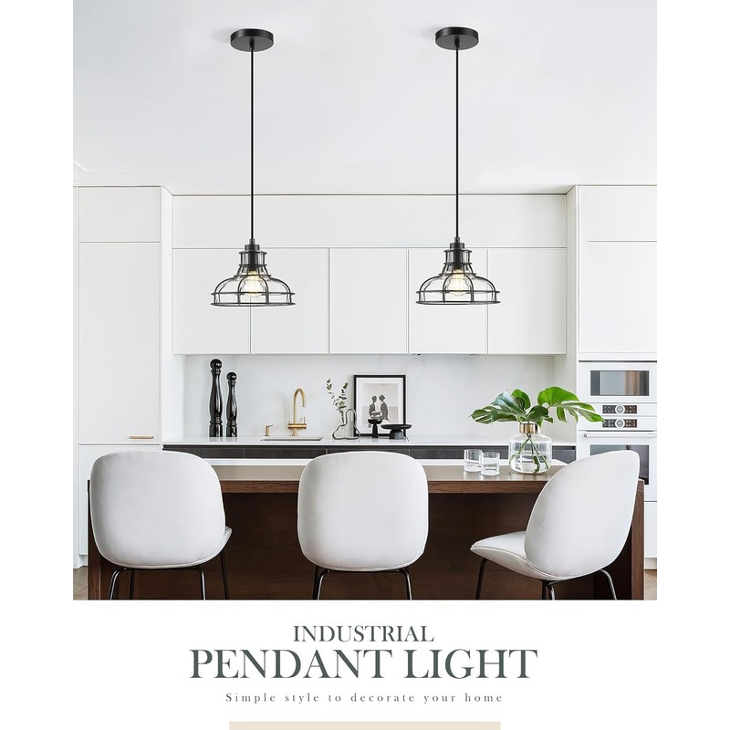 YKLITG 2PK 8.7" Industrial Pendant Lights with Glass Shade &