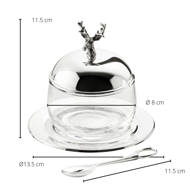 EDZARD Stag Jam Jar with Saucer and Spoon Elegant Silver-Plated