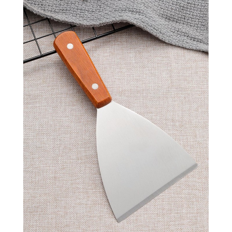 Stainless Steel Grill Scraper 2PCS, with Wooden Handle, Slant Edge,