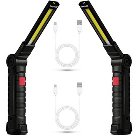 2 Stück USB wiederaufladbare Inspektionsleuchte LED Arbeitslampe mit COB&SMD, 360° drehbar, Magnetfuß & Haken, 5 Modi, Wasserdicht Magnetische Werkstattlampe für Auto, Camping, Notfall, KFZ Reparatur