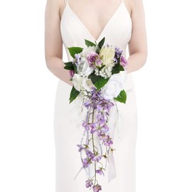 INSUNSIX Wedding Bouquet,9 Inch Purple Bouquet for Bride Wedding Silk Flowers for Ceremony Anniversary Wedding Bridal Shower(Purple)