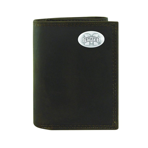 NCAA Mississippi State Bulldogs Zep-Pro Crazyhorse Leather Trifold Concho Wallet, Light Brown
