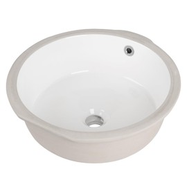 Round Undermount Bathroom Sink, QISHKA 16" x 16" Ceramic Undercounter Vanity Sink White Porcelain Vessel Sink, Orbicular Wash Basin with Overflow for Restroom