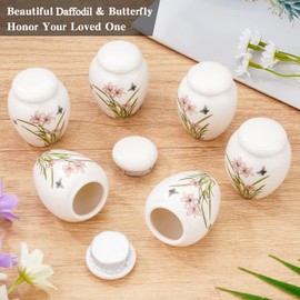 SOITIS Small Urns for Human Ashes Set of 6 Ceramic Urns Mini Urn for Human Ashes Daffodil Butterfly Urn Decorative Urns Memorial Keepsake Urn Cremation Funeral Holder Sharing Urns