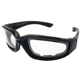 Birdz Eyewear Oriole - anteojos acolchadas para motocicleta, marco negro con lente transparente, acolchado de espuma antivaho en todo el interior de las anteojos