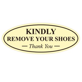 All Quality Señal de Agradecimiento Ovalada de Alta Calidad con Texto en inglés Oval Kindly Remove Your Shoes Thank You, Marfil/marrón Oscuro, 3-1/2" x 9" - Large